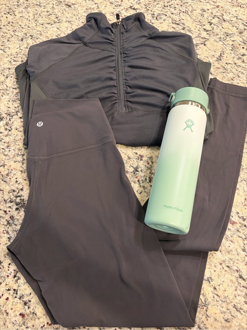Lululemon Black High-Rise Leggings & Zip Pullover Set with Mint Hydro Flask
